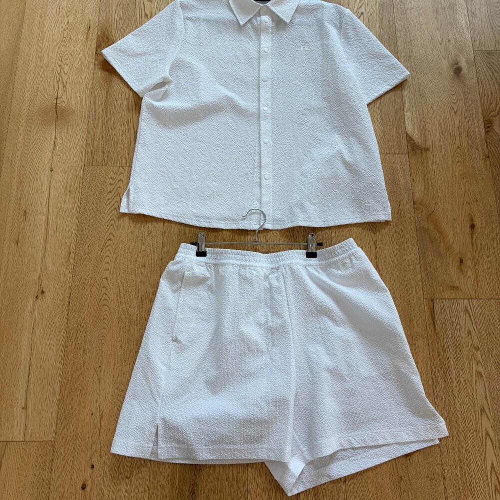 J.Lindeberg Elin Shirt & Dana Shorts Set | White Seersucker | Large | Excellent